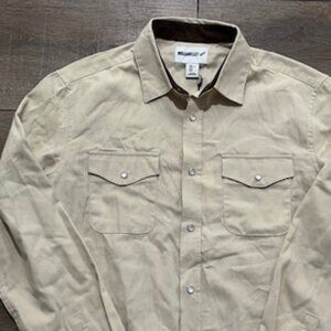 New William Rast Pearl Snap Button‎ Up Beige Western Shirt Men's Size Large NWT